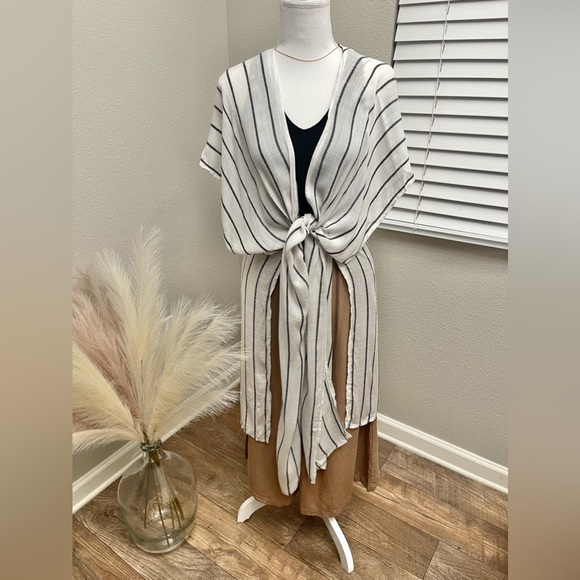 Stripe Black and White Kimono Style Boho Swim Cover Up - Picture 10 of 15
